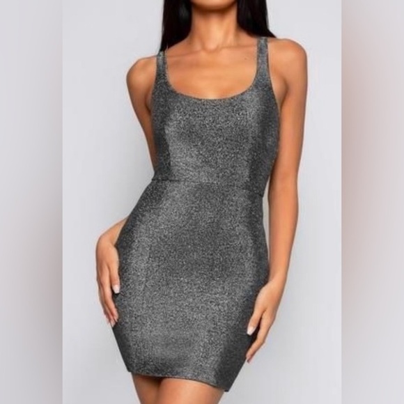 NWT Meshki Eva Low‎ Scoop Mini Dress in Silver XS - Picture 3 of 5
